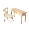 Natural Wood Doll House Furniture Unpainted Miniature Study Chair Desk Set For Creative Kids Pretend Play Customization
