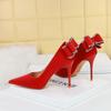 Fashionable Banquet High Heels Slim Heels Women's Shoes Shallow Mouth Pointed Toe, Back Bow Single Shoes
