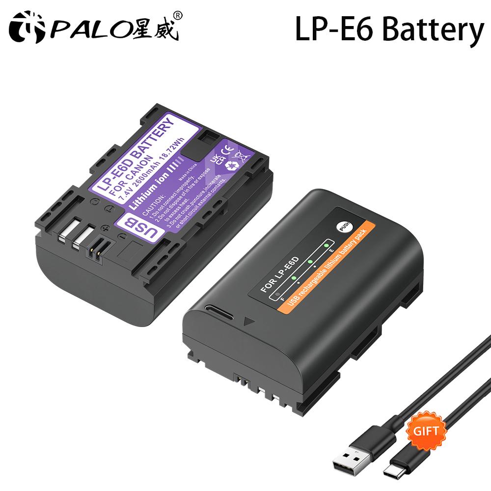 PALO Встроенный USB LP-E6 LP E6 LPE6 LP E6N аккумулятор 2600 мАч Akku для камер Canon 5D Mark II III 7D 60D EOS 6D 70D 80D EOS 5DS R