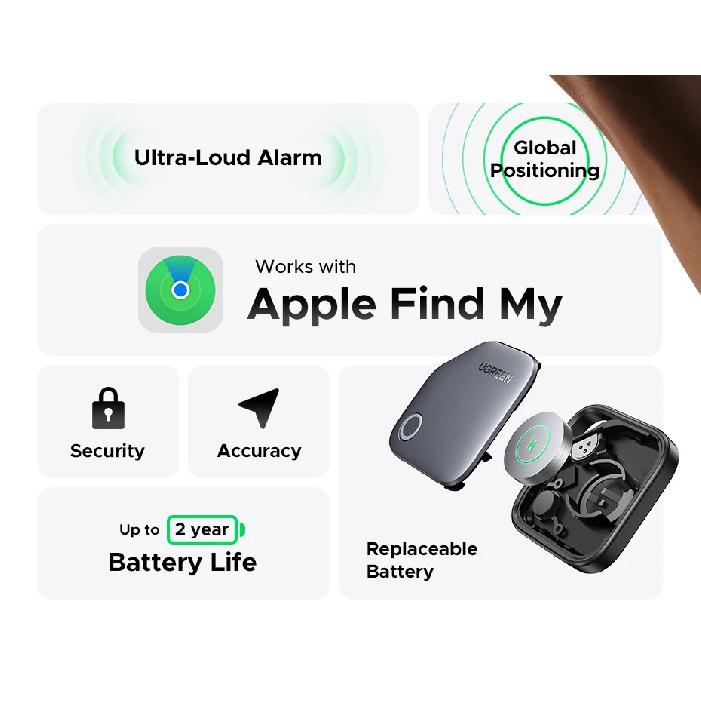 UGREEN Умный Bluetooth-трекер, Искатель ключей, Локатор предметов SmartTag, Батарея до 2 лет, Поиск телефона Для Apple Find My (только iOS)