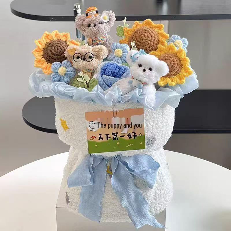 Chenille Stem Birthday Bouquet with Dog Doll - Handmade, Cute Gift for Bestie