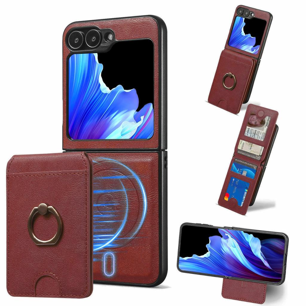 For Samsung Galaxy Z Flip5 5G Magnetic Case PC+PU Phone Back Cover with Detachable Card Holder