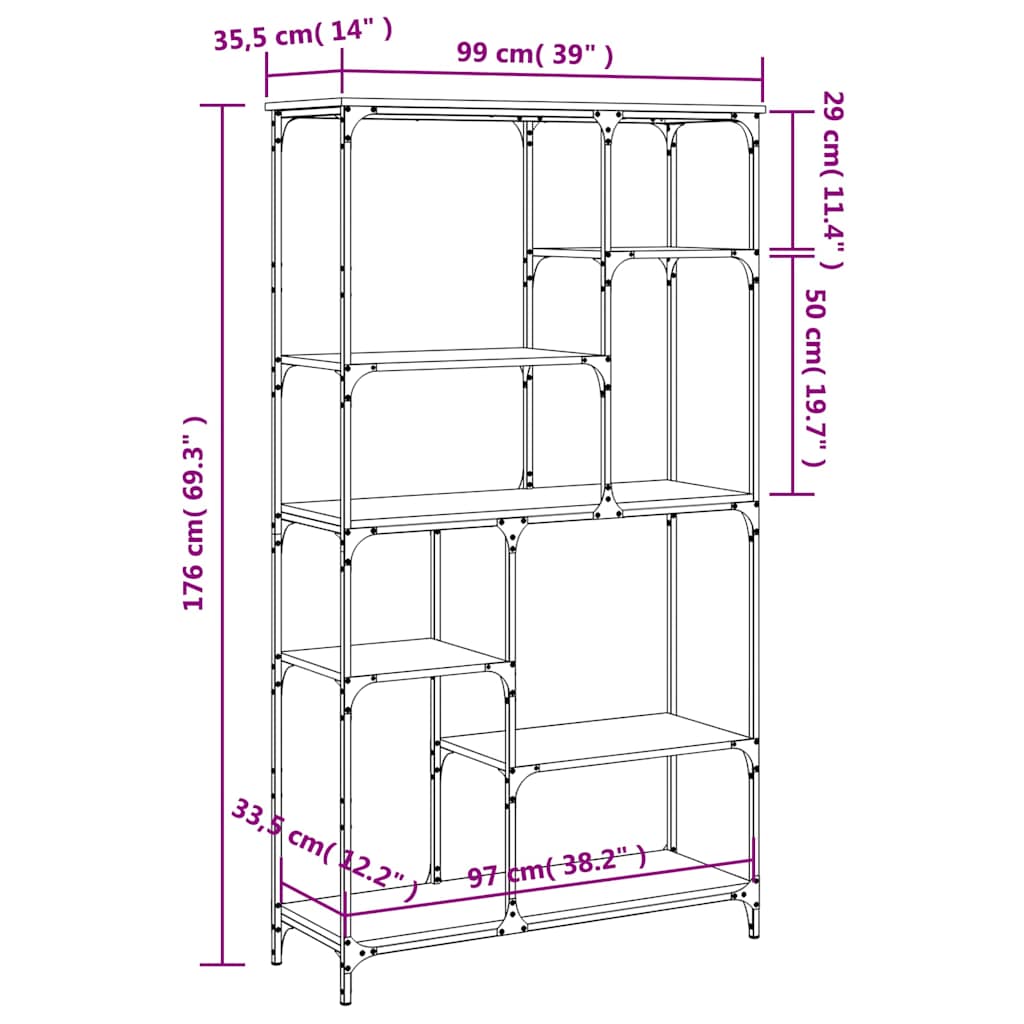 Bookshelf Sonoma Oak 99 x 35.5 x 176 cm Particleboard and Steel