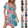 Women's Fashion Casual Printed With Pockets Bohemian Beach V-Neck Short Sleeve Dresses