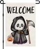 Welcome Halloween Garden Ags 12x18 Double Sided Burlap, Scary Skull Halloween Decorations Party Seasonal Sign Small Ag F EEZ