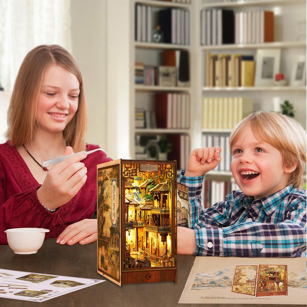 Набор для создания книжного уголка своими руками, 3D деревянная пазл-вставка в книжную полку, Декор со светодиодной подсветкой-сенсором, Миниатюрный домик-кукла, Набор для сборки для детей и взрослых