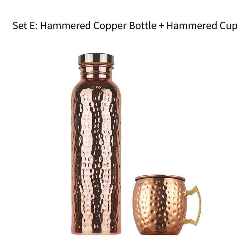 800ml 27oz Hammered Copper Water Bottle Drinking Durable Reusable Outdoor Sports Travel Electroplated Flask Tumbler with Brush