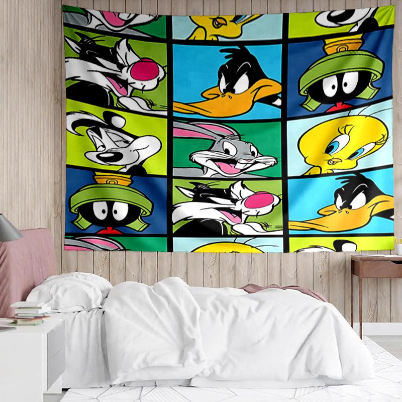 1PC Cartoon rabbit Yellow Bird K-pop music group Tapestry Accessories for Bedroom,Livingroom, dormitory Room Wall Decor Fan Birthday Gifts