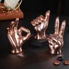Set of 3 Hand Sign Gesture Showpiece Statue Collectible Figurines (Ceramic, Copper) for Home Decor Living Room Bedroom Wall Shelf Office Table Top