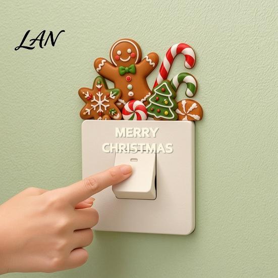 Holiday Theme Socket Protectors Christmas Elf And Gingerbread Man Switch Sticker, Decorative Wall Decal for Home Removable PVC Stickers Decor,