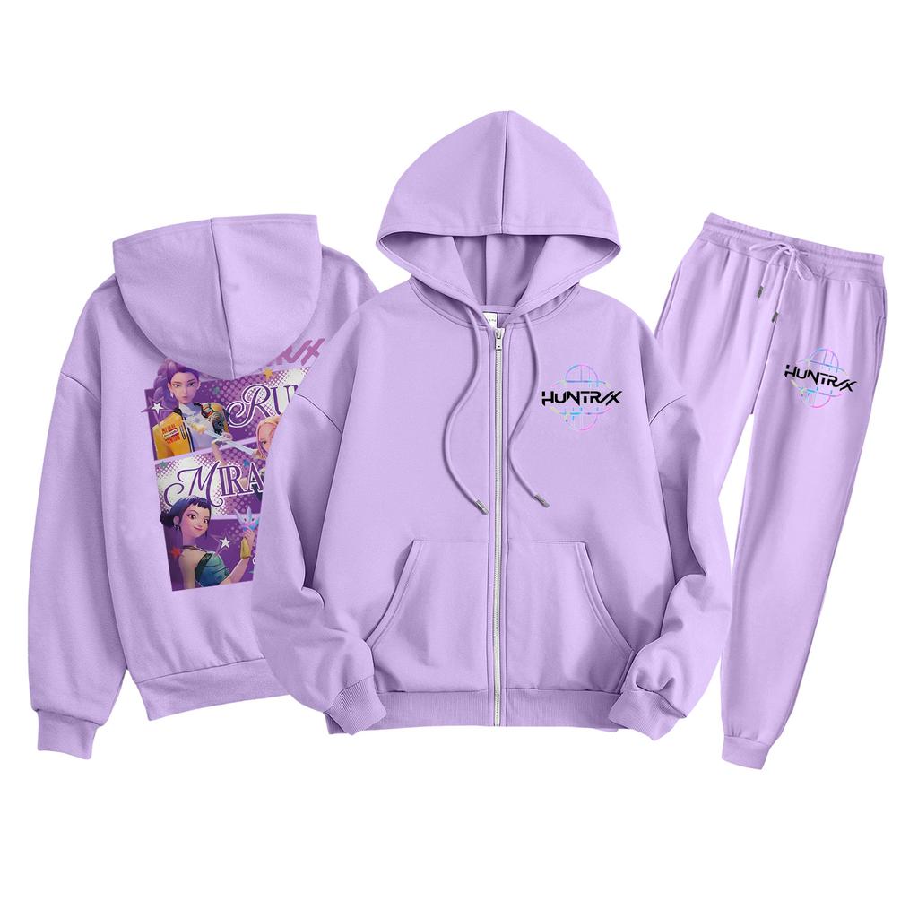 Детская мода Толстовка с капюшоном на молнии с длинными рукавами и спортивные штаны Однотонный комплект толстовки с карманами