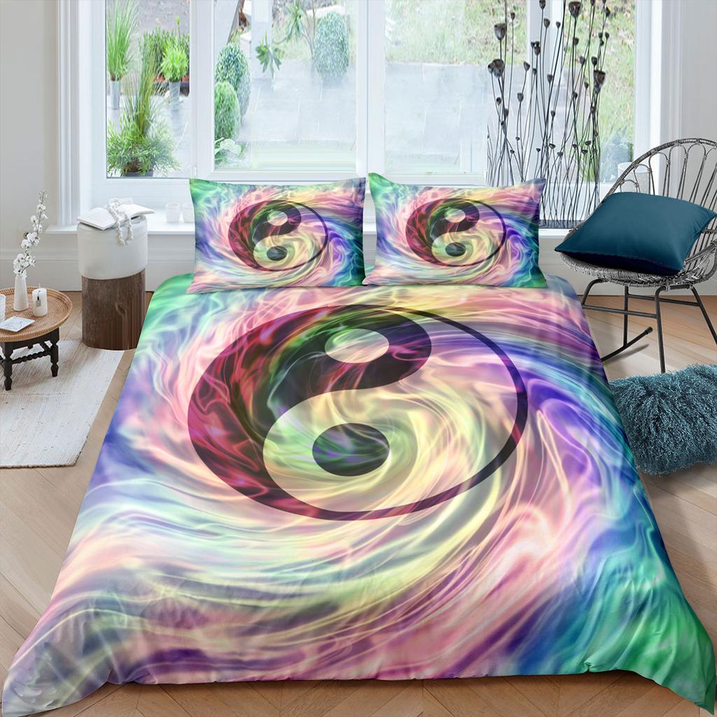 Yin Yang King Queen Duvet Cover Mandala Bohemian Bedding Set Retro Lotus Tai Chi Bagua Comforter Cover Chinoiserie Quilt Cover
