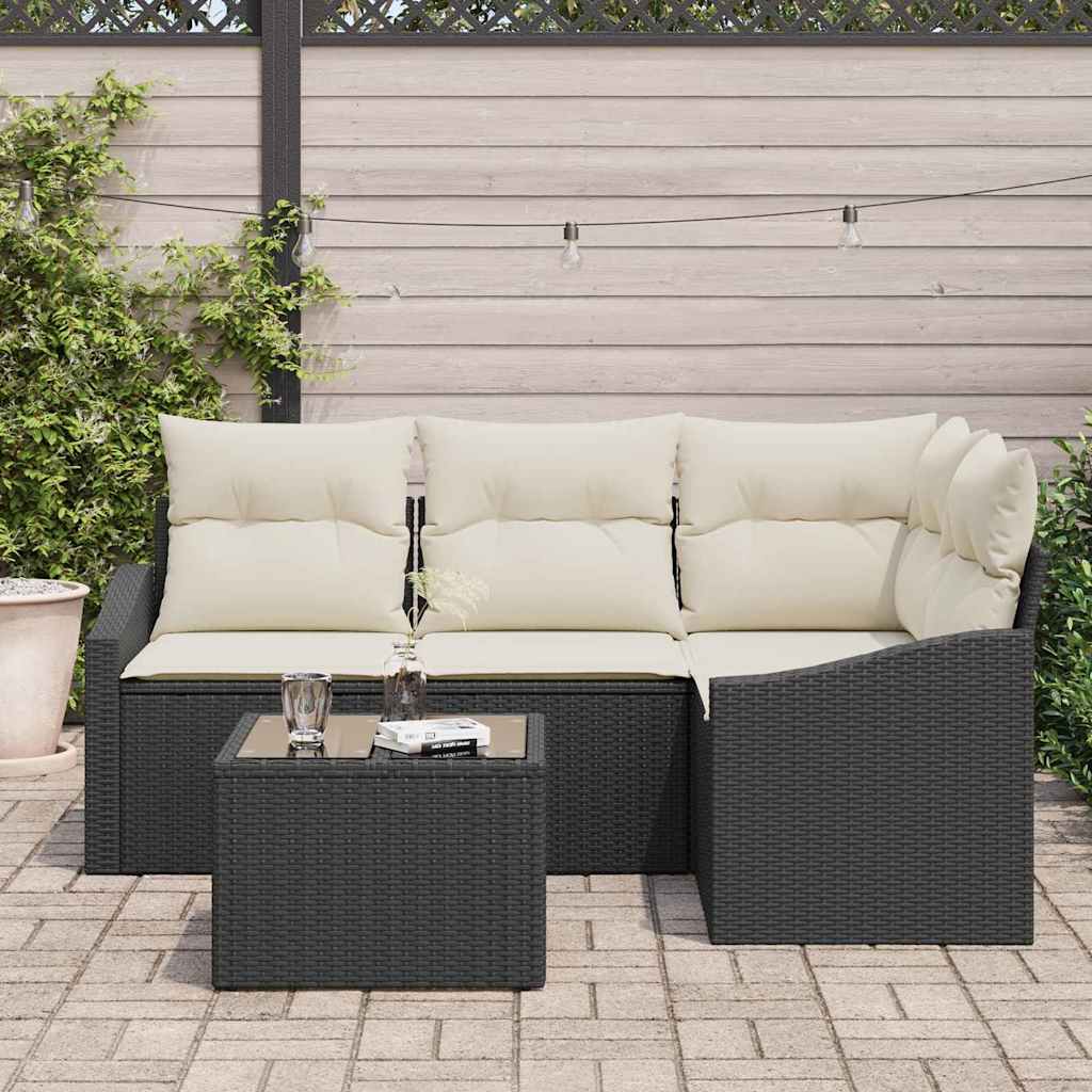 Garden Sofa Set with Cushions 5 pcs Brown and Cream Poly Rattan