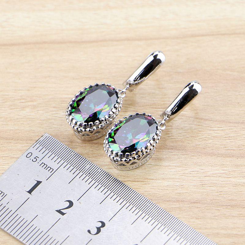 Natural Oval Mystic Rainbow Zircon Dangle Earring 925 Sterling Silver Jewelry Drop Crown Earrings For Women