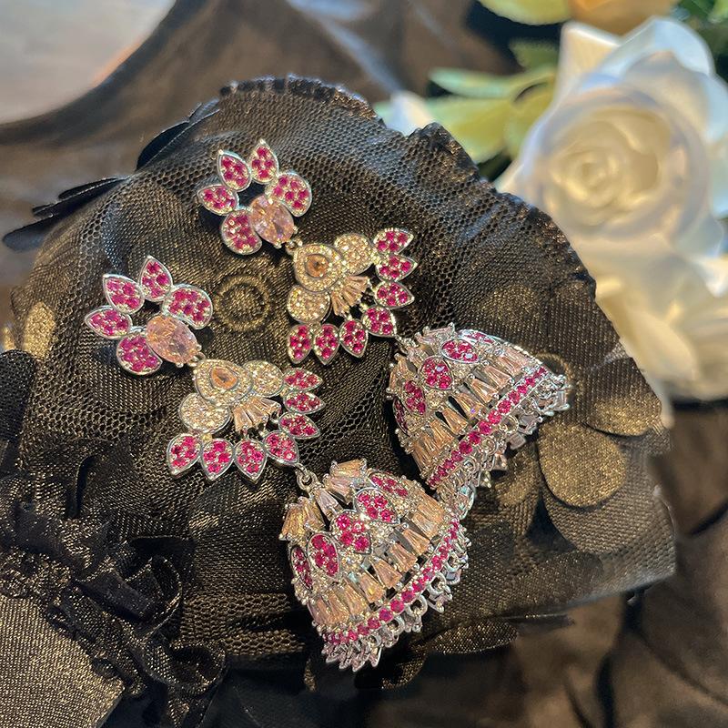 Light Luxury Wind Chimes Bell Earrings, Micro-Inlaid Color Zircon Birdcage Earrings, Exaggerated Personality, Unique Personality