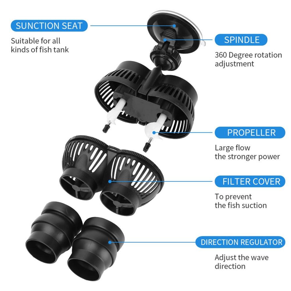 Dual Outlet Aquarium Wave Maker Suction Cup Mount Submersible Powerhead Pump Freshwater Aquariums