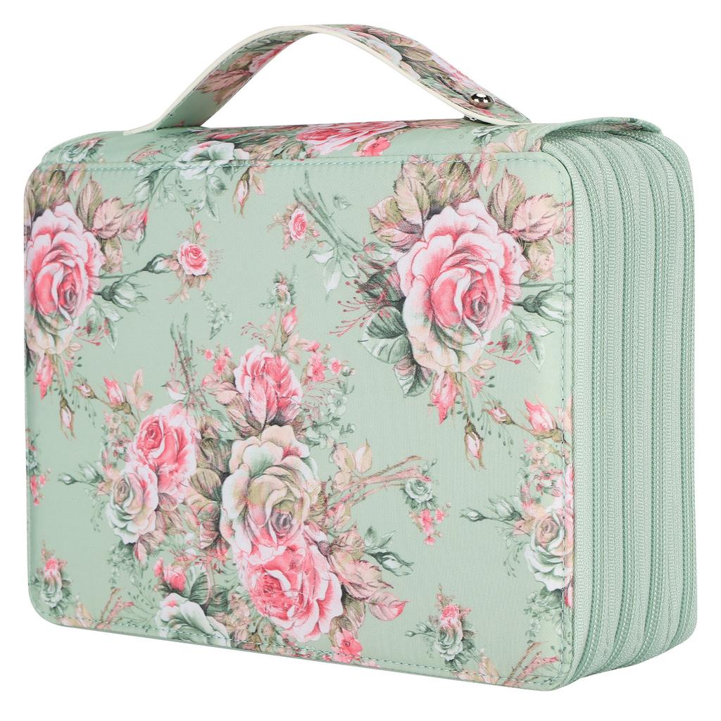 Пенал с 200 отделениями, 4-слойная молния с принтом розы, держатель для ручек, карман для хранения канцелярских принадлежностей
