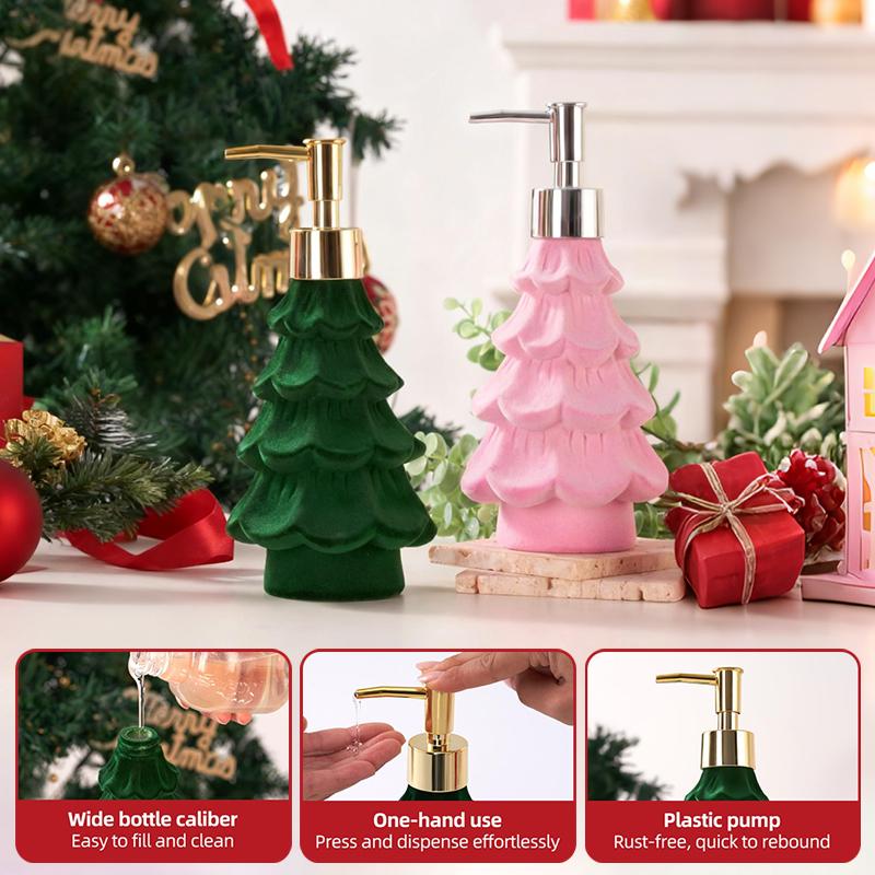 Christmas Soap Dispenser, Resin Green And Pink Holiday Christmas Tree Hand Dish Soap Dispenser
