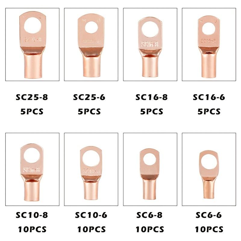 60Pcs Patch Connector Ring SC6-25 Copper Connector Bare Cable Voltage Terminal Connector Kit