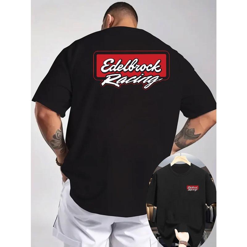 Мужская футболка с гоночным принтом Edelbrock - Светло-серая толстовка с принтом спереди и сзади, подходит для повседневной летней одежды фанатов гонок