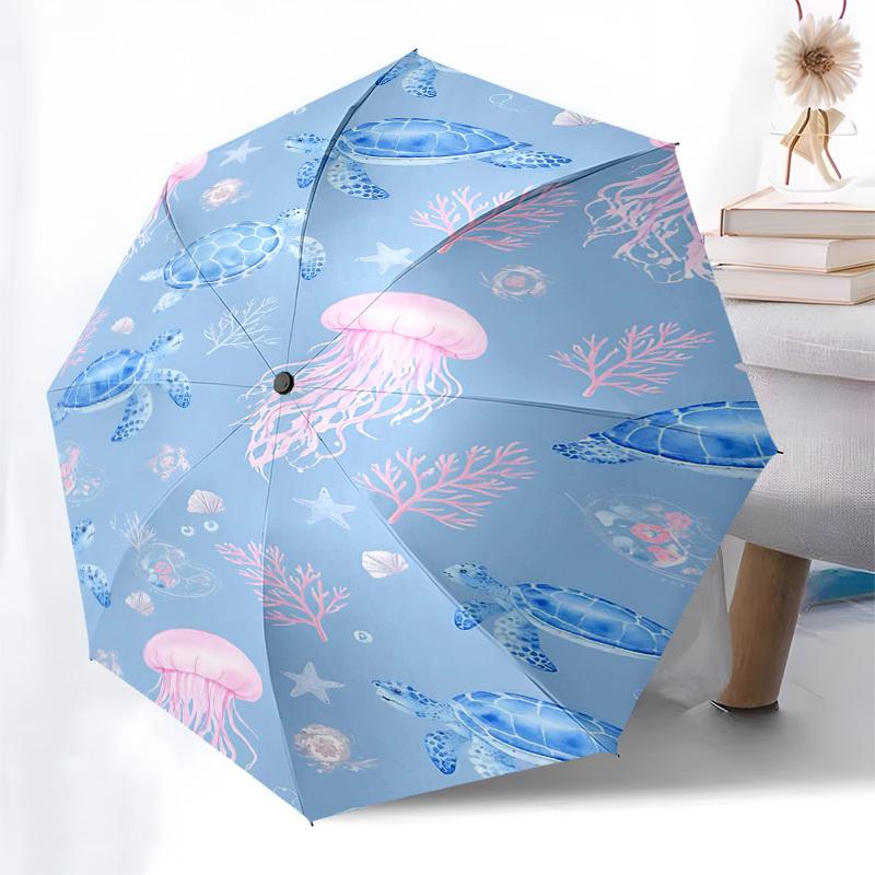 1PC Sea turtles Jellyfish Umbrella-8-Rib Reinforced Portable Folding Travel Suitable for All Seasons Outdoor Daily -Z0454