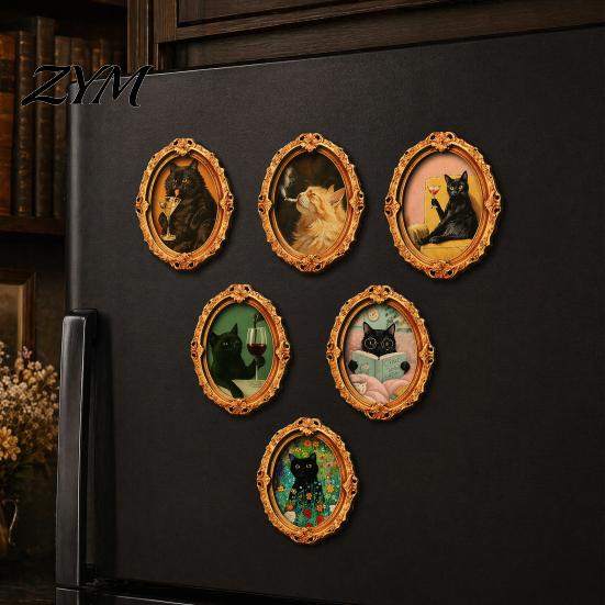 Magnetic Halloween Decorations 1/6Pcs Oval Frame Fridge Magnet, Wooden Vintage Retro Magnet Decor Refrigerator Kitchen Decoration Accessories,