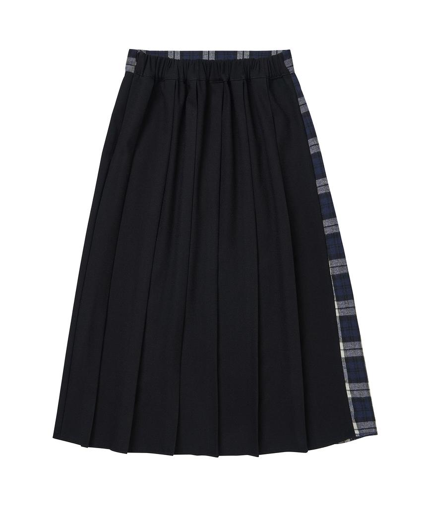 Cotton Bell Check Overlap Skirt - Navy Check