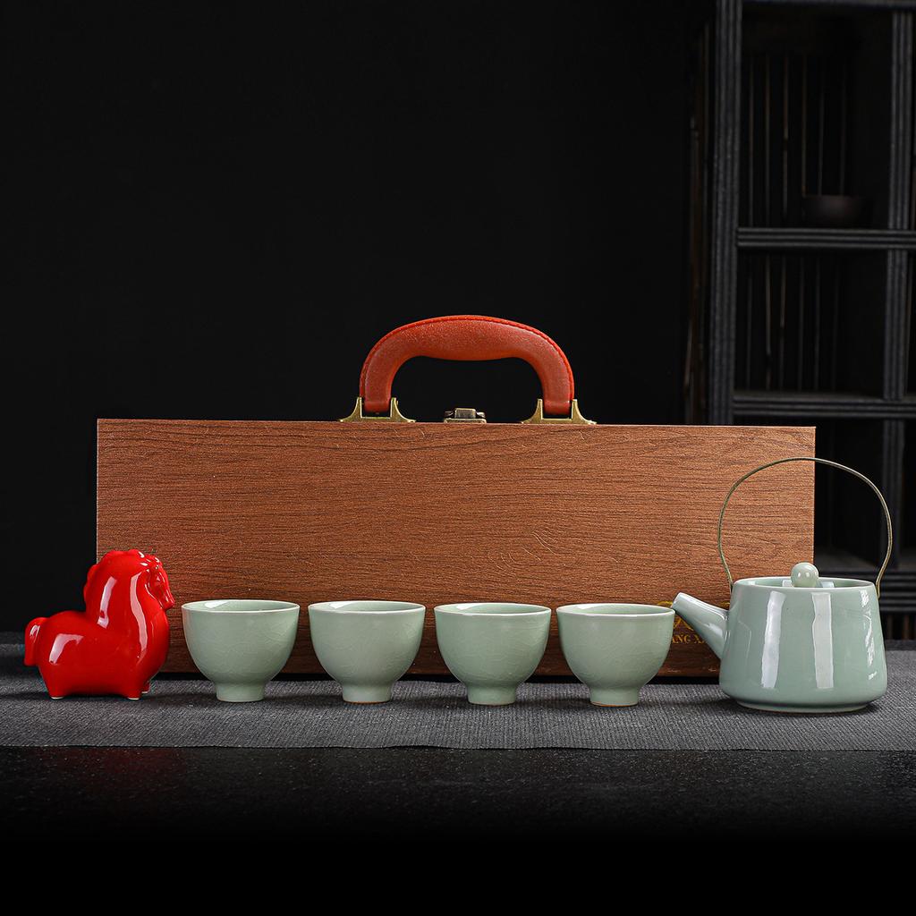 Ru kiln ceramic kung fu tea set Mid-Autumn Festival opening gift souvenir household printing lo