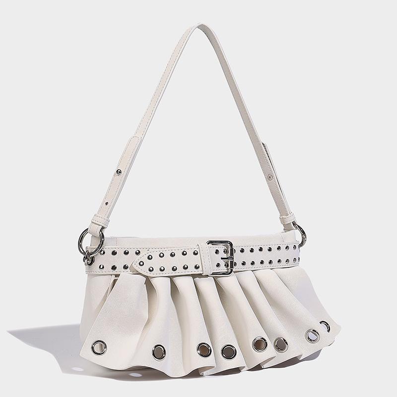 2025 Spring New Fashionable Single-Shoulder Underarm Bag, High-Value Pleated Handbag, Trendy Rivet Crossbody Women's Bag
