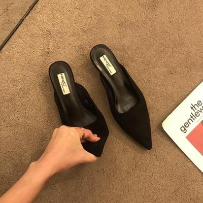 Женские тапочки с острым носком, леопардовый узор, неглубокие туфли без застежек, на тонком низком каблуке, черные, флоковый узор, повседневные женские мюли