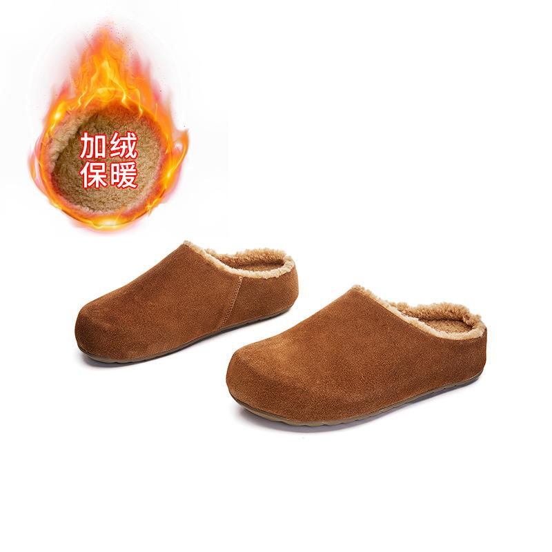 Leather Bag Head Slippers Women's 2025 Winter New One-pedal Cotton Shoes Casual Velvet Half Slippers Versatile Women's Shoes Trend