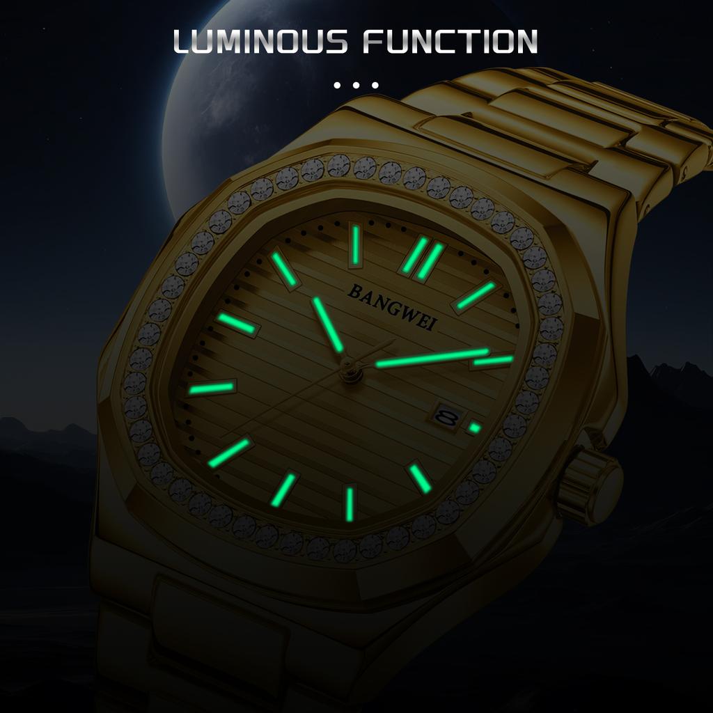 Мужские часы Бизнес Водонепроницаемые Светящиеся Дата Мужские Наручные часы Нержавеющая сталь Квадратный циферблат Кварцевые Мужские часы