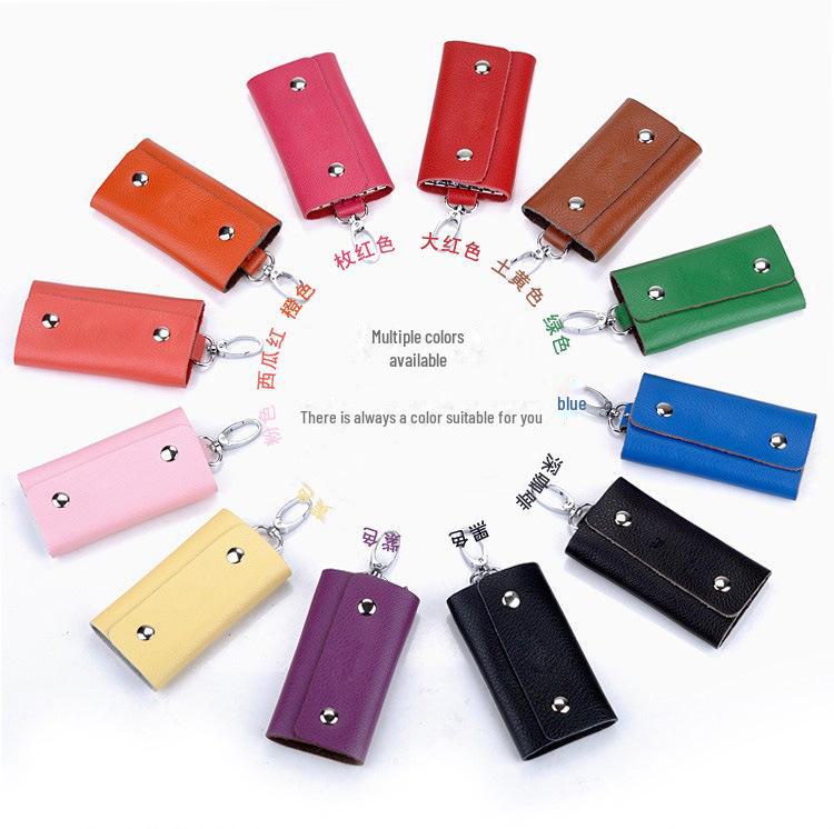 Candy Color Genuine Leather Key Bag - Unisex Cowhide Key Holder