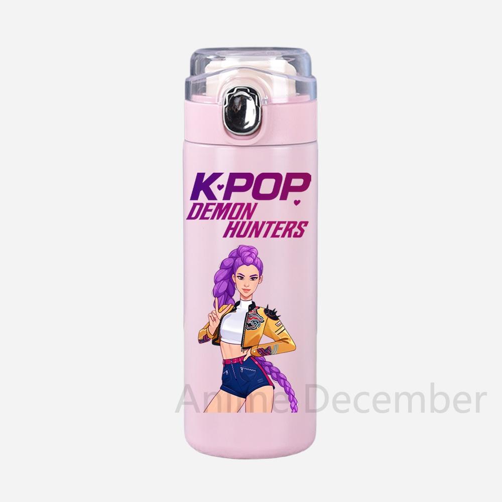 Аниме K-Pop Охотники на демонов Принтованная чашка-термос Портативная из нержавеющей стали 400 мл Бутылка для воды Герметичная Чашка для воды для кемпинга Подарки