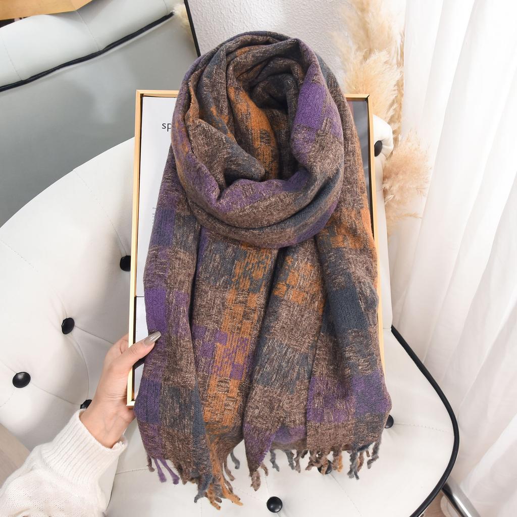Autumn and Winter Niche High-end Scarf Trendy Fashion Couple Color Matching Plaid with Imitation Cashmere Warm Shawl