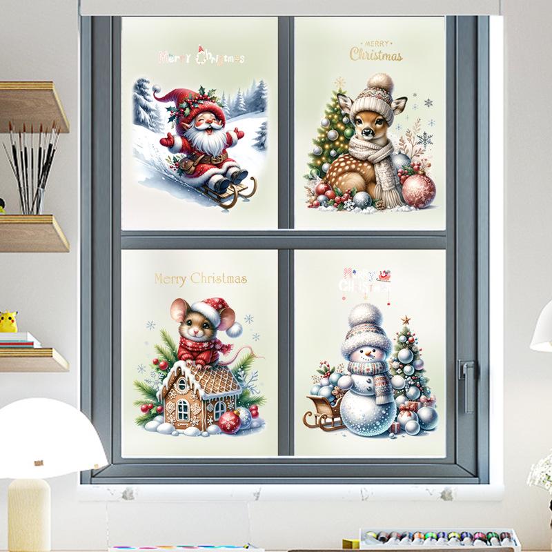 Christmas Wall & Window Stickers - Santa, Reindeer, Snowman Decals for New Year Decoration