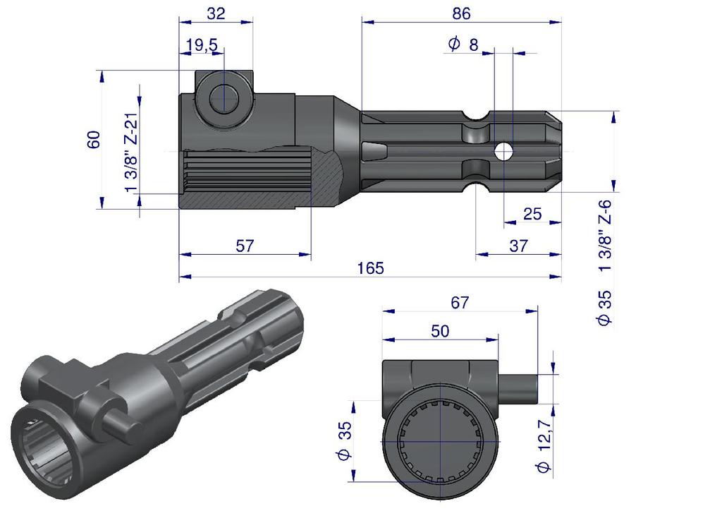 Adapter reduction for a 1 3/8" 21-key spindle for a 1 3/8" 6-key shaft WARYŃSKI