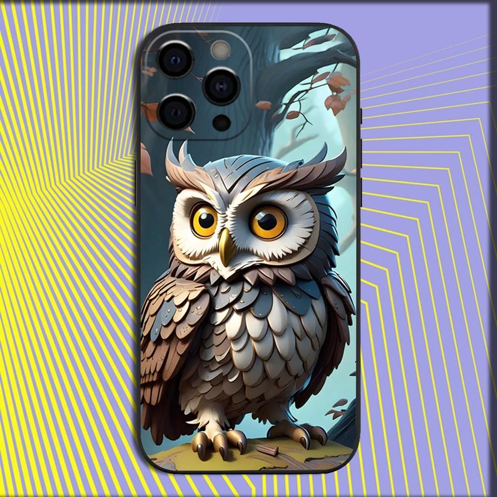 Cute Owl Phone Case For iPhone 16,15,14,13,12,11,Pro,X,XS,Max,XR,Plus,Mini Soft Black Cover