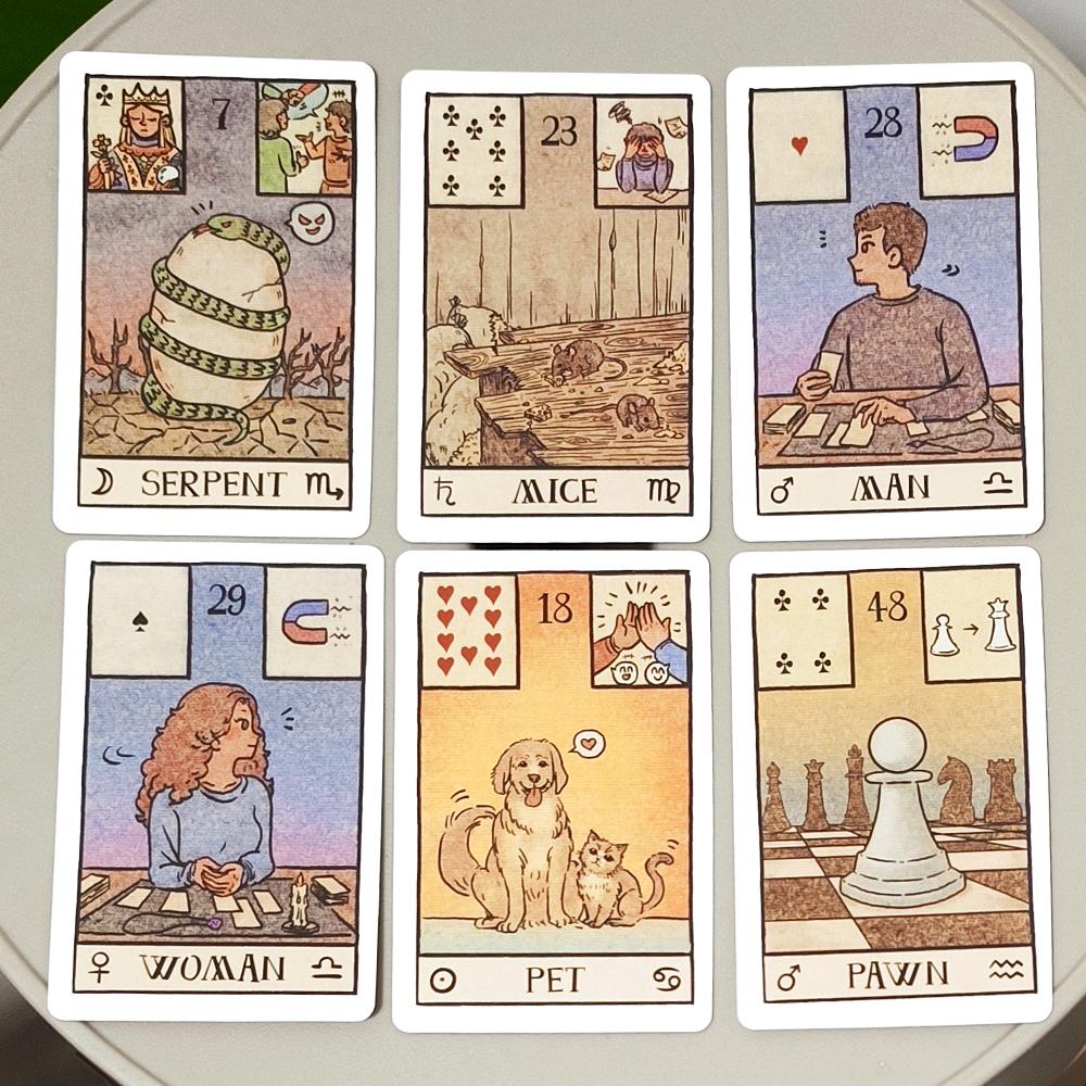 9*6см Око Акаши Ленорман: Набор для гадания из 61 карты (36 Традиционных + 12 Новых + 13 Дополнительных) Современные иллюстрированные оракульные карты