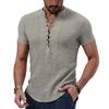 Men's Cotton Linen Shirt Casual Button Top Loose Fit Short Sleeve T-shirt Breathable Summer Clothes for Daily Wear