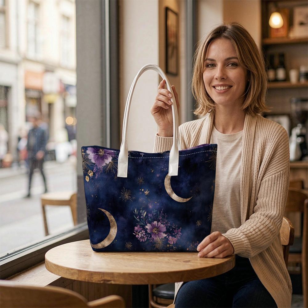 Elegant Purple Floral Moon Casual Tote Bag