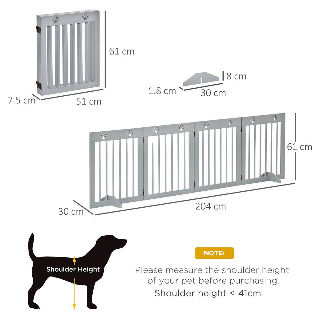 Freestanding Pet Gate 4 Panel Folding Wooden Dog Barrier W Support Feet