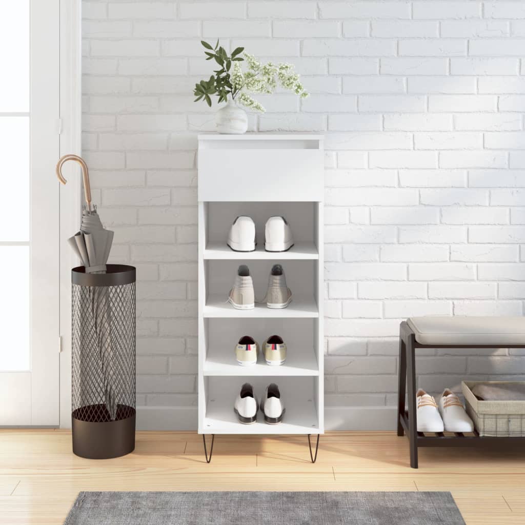 Shoe Cabinet High Gloss White 40 x 36 x 105 cm Particleboard