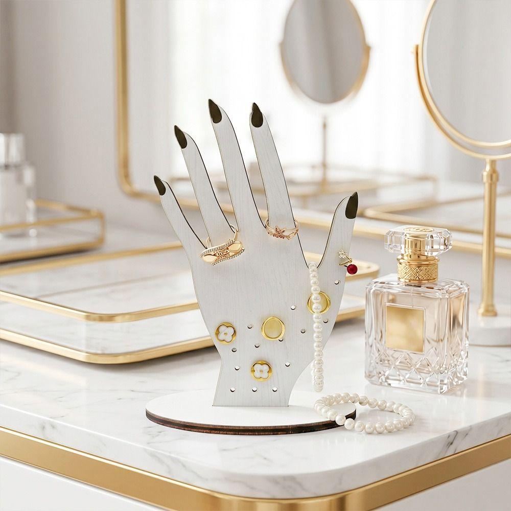 2D Wooden Hand Shaped Ring Display Stand Compact Size Jewelry Storage Holder Ring Holder Dresser