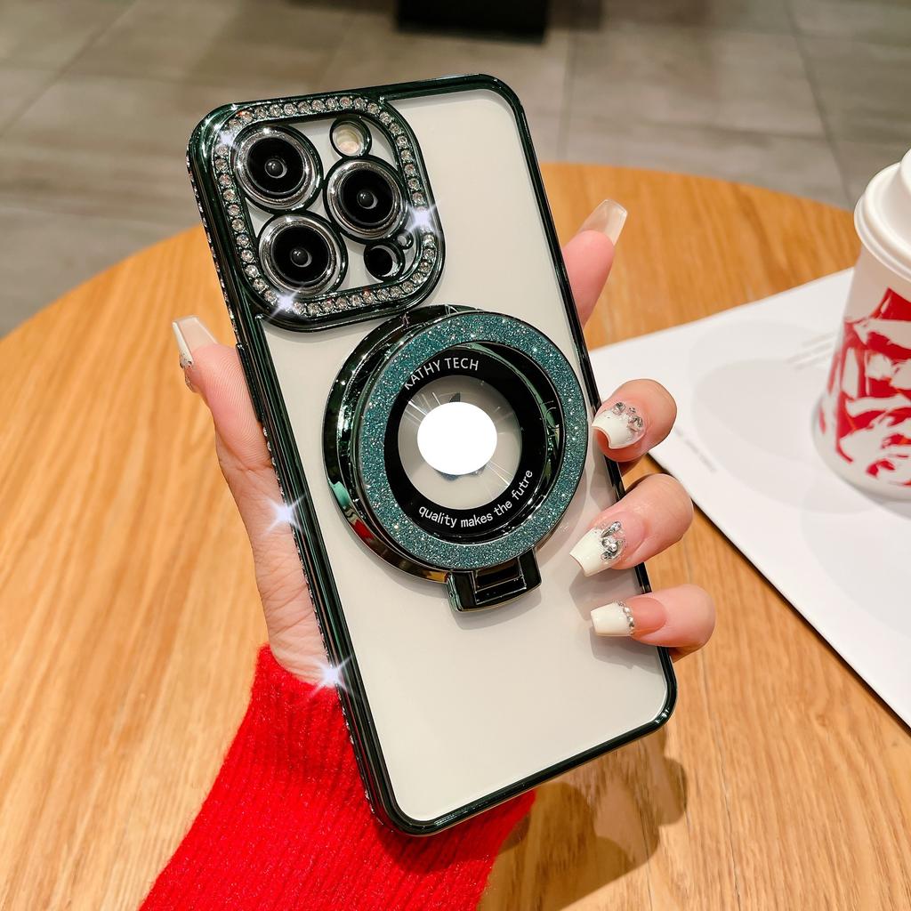 Магнитный кронштейн Подходит для IPhone 16 Градиентный блестящий чехол для мобильного телефона 15Pro Гальванизированный страз 13 Защитная крышка Вставка с бриллиантами