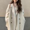 Женское осенне-зимнее пальто со свободными лацканами, утолщенное ветрозащитное, теплое, мягкое, двубортное, однотонное, с карманами, с длинным рукавом, женский плащ средней длины