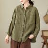 Autumn Cotton Linen Lapel Artistic Loose Casual Long Sleeved Cardigan Solid Color Shirt for Women Blouses & Shirts