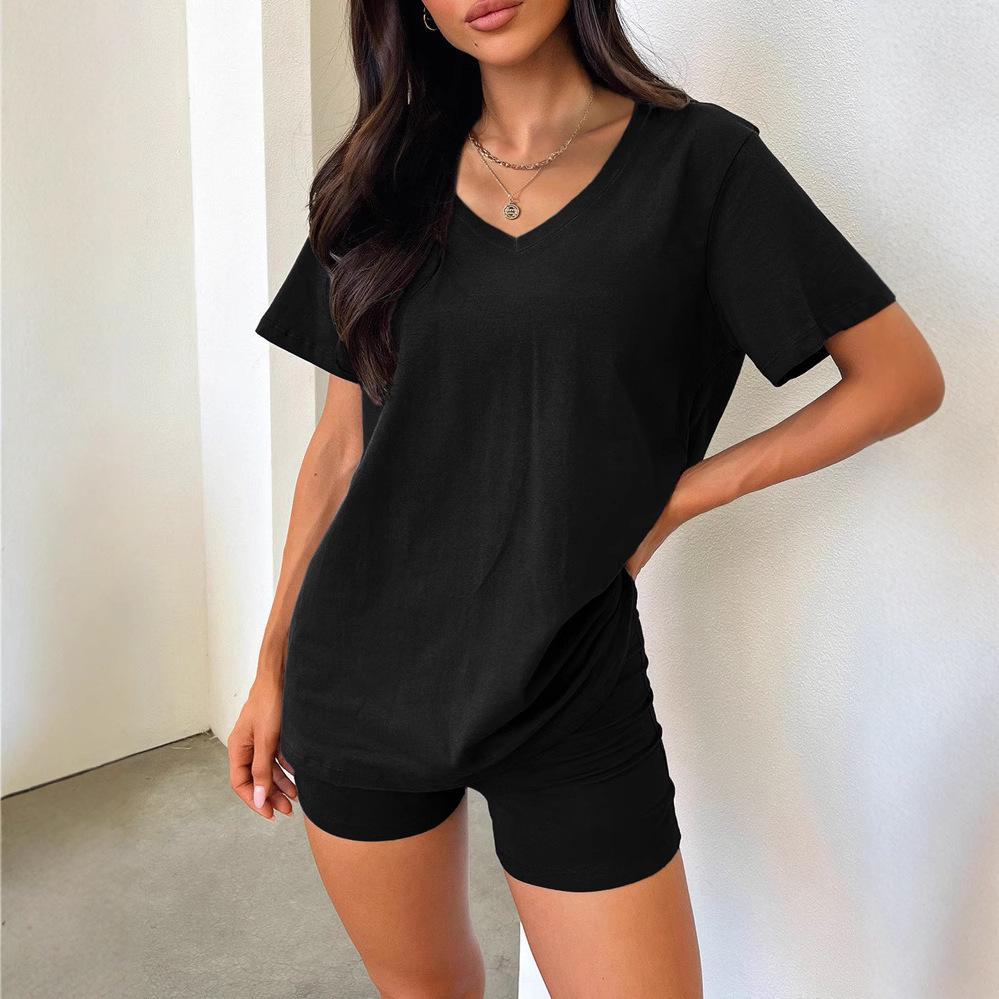 Женский однотонный модный костюм с V-образным вырезом и короткими рукавами на весну/лето 2025 г.