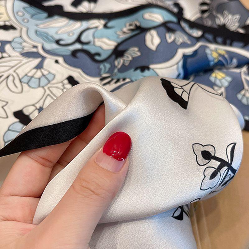 Elegant Temperament Mulberry Silk Silk Scarf Women'S Autumn Style Foreign Style Versatile Flower Double-Layer Double-Sided Silk Scarf Streamer