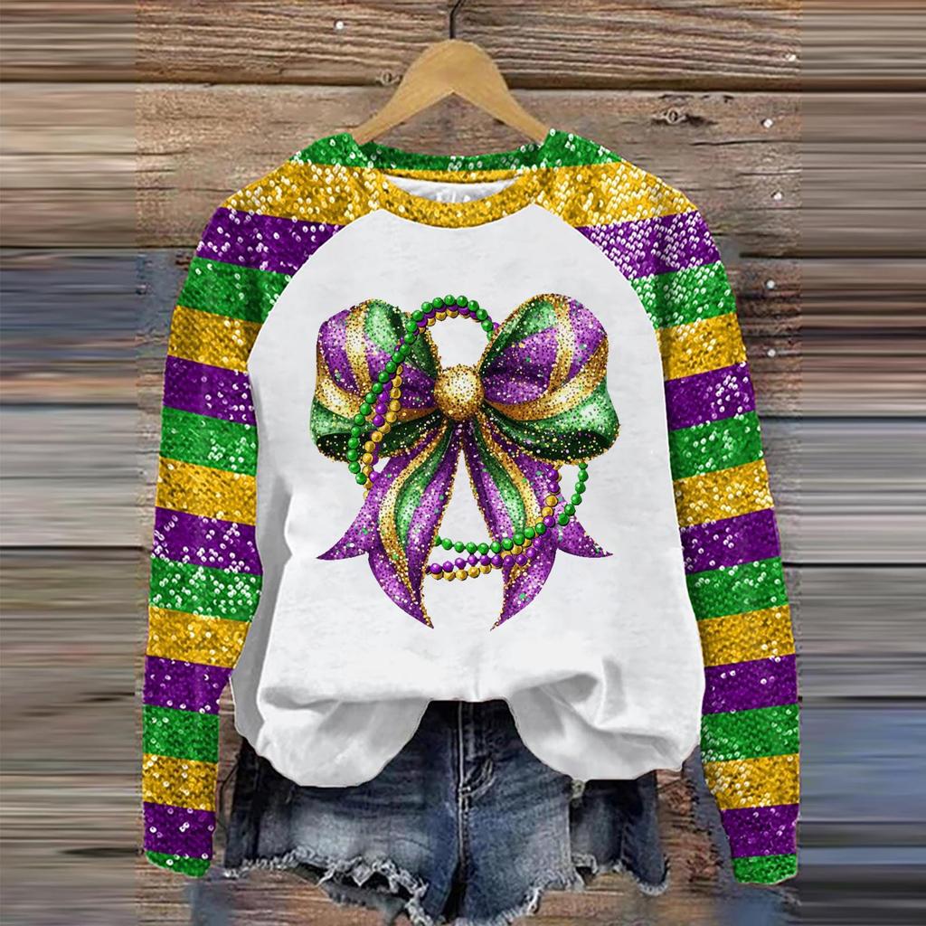 Женская мода повседневная реглан с длинным рукавом и принтом карнавала